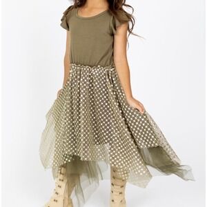 Joyfolie Tina Dress Army Green Sequin Tulle Flutter Sleeve Size 2 NWT